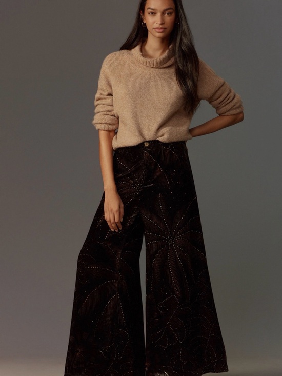 FARM Rio Pants - Farm Rio Wide Leg Velvet Pants in Dark Brown